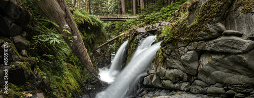 Panorama Of Sol Duc Falls Shooting Back Toward The Bridge photo