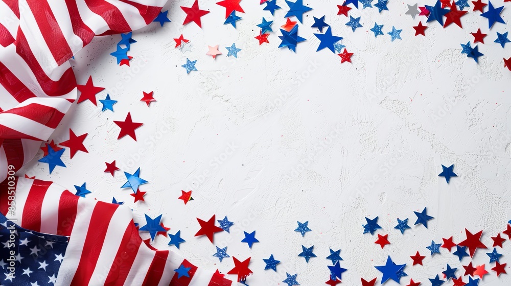 Fototapeta premium Festive Flowing American Flags with Stars Background