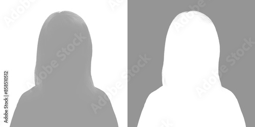 Silhouette of a girl. Avatar is gray. Set of silhouettes isolated on white and gray