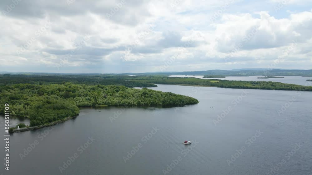 A boat in the water at Archdale Forest, Lough Erne, Fermanagh, Northern Ireland A boat in the water at Archdale Forest, Lough Erne, Fermanagh, Northern Ireland