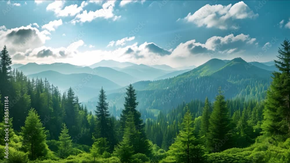 Lush Carpathian forest captured against a vibrant blue sky: a scenic shot. Concept Scenic Photoshoot, Natural Landscapes, Vibrant Colors Lush Carpathian forest captured against a vibrant blue sky: a scenic shot. Concept Scenic Photoshoot, Natural Landscapes, Vibrant Colors