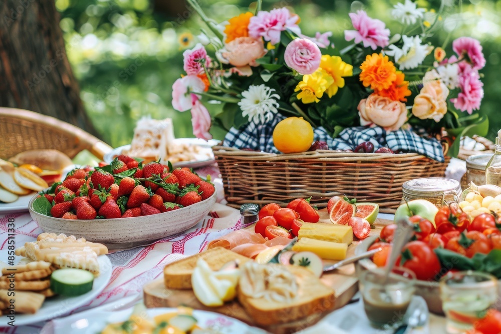 Delicious picnic spread with fresh food Delicious picnic spread with fresh food