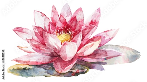 Lotus Illustration. Pink Flower Blossom Watercolor Painting for Meditation Card Design photo