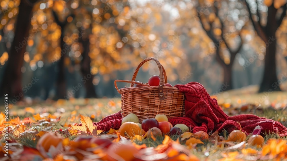 Tranquil autumn picnic setting surrounded by colorful foliage in park stock photography Tranquil autumn picnic setting surrounded by colorful foliage in park stock photography