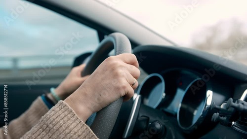 Wallpaper Mural Woman Driving Her Family Car Through The Countryside, Turning The Steering Wheel Torontodigital.ca