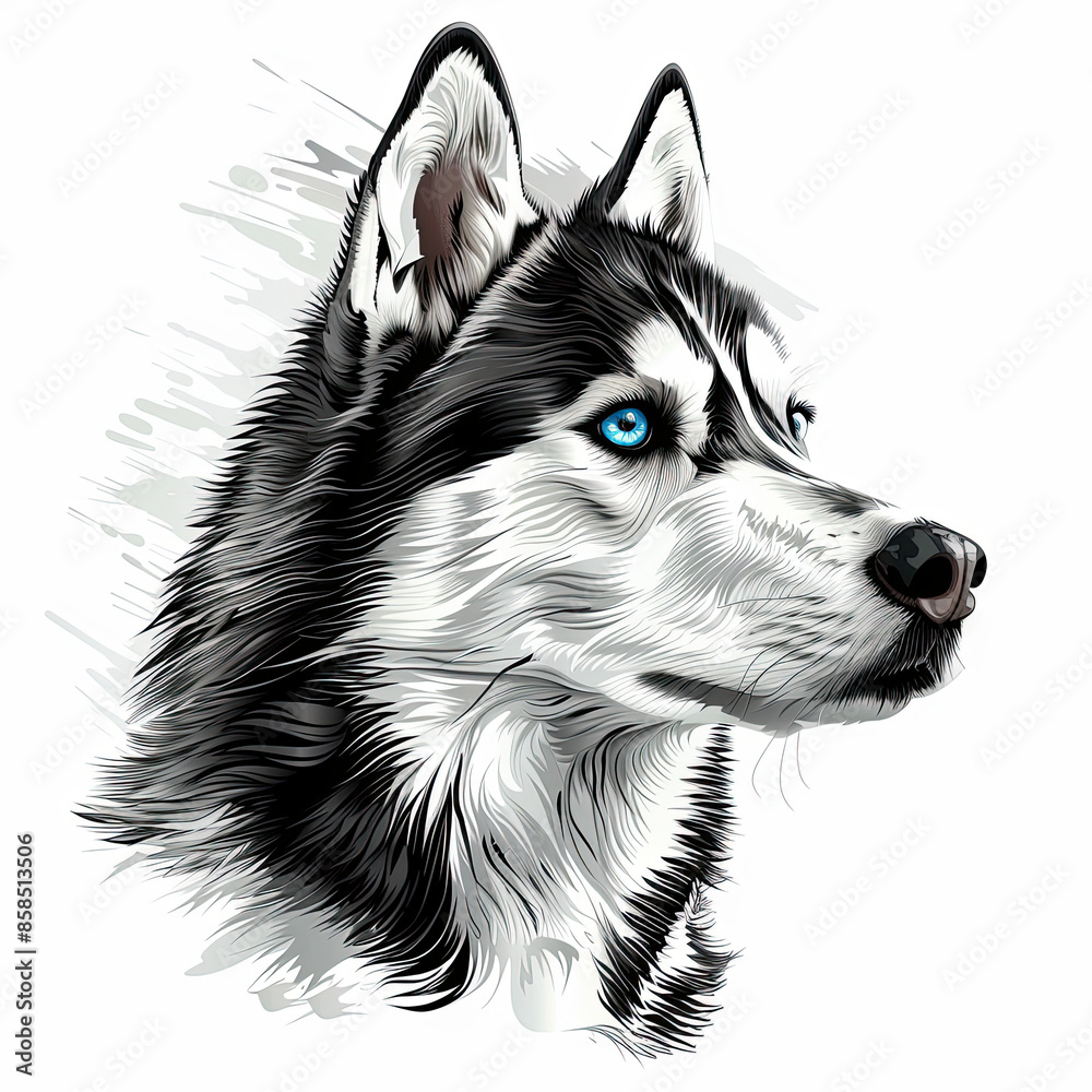 A black and white drawing of a siberian husky dog A black and white drawing of a siberian husky dog