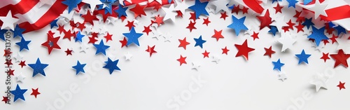 Festive Flowing American Flags with Stars Background