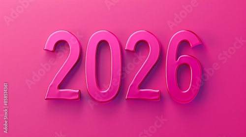 "2026" on an empty solid background with bright pink color, in a 3D embossed style. 32k, full ultra hd, high resolution © ALLAH KING OF WORLD