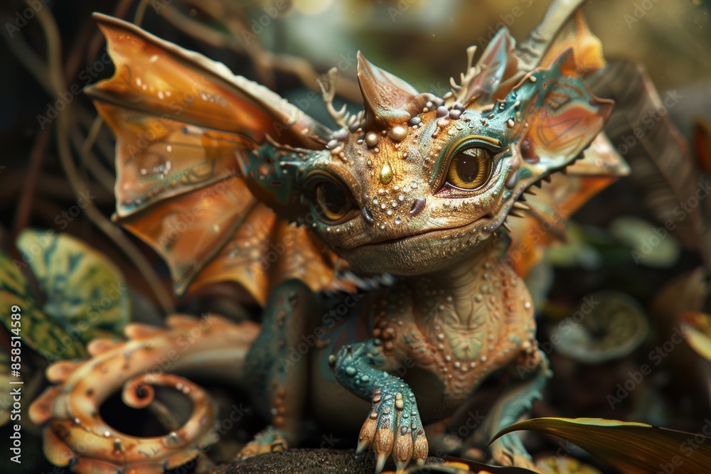 A Curious Fantasy Creature in a Lush Forest A Curious Fantasy Creature in a Lush Forest