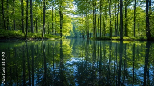 Summer reflections on a forest lake © FryArt