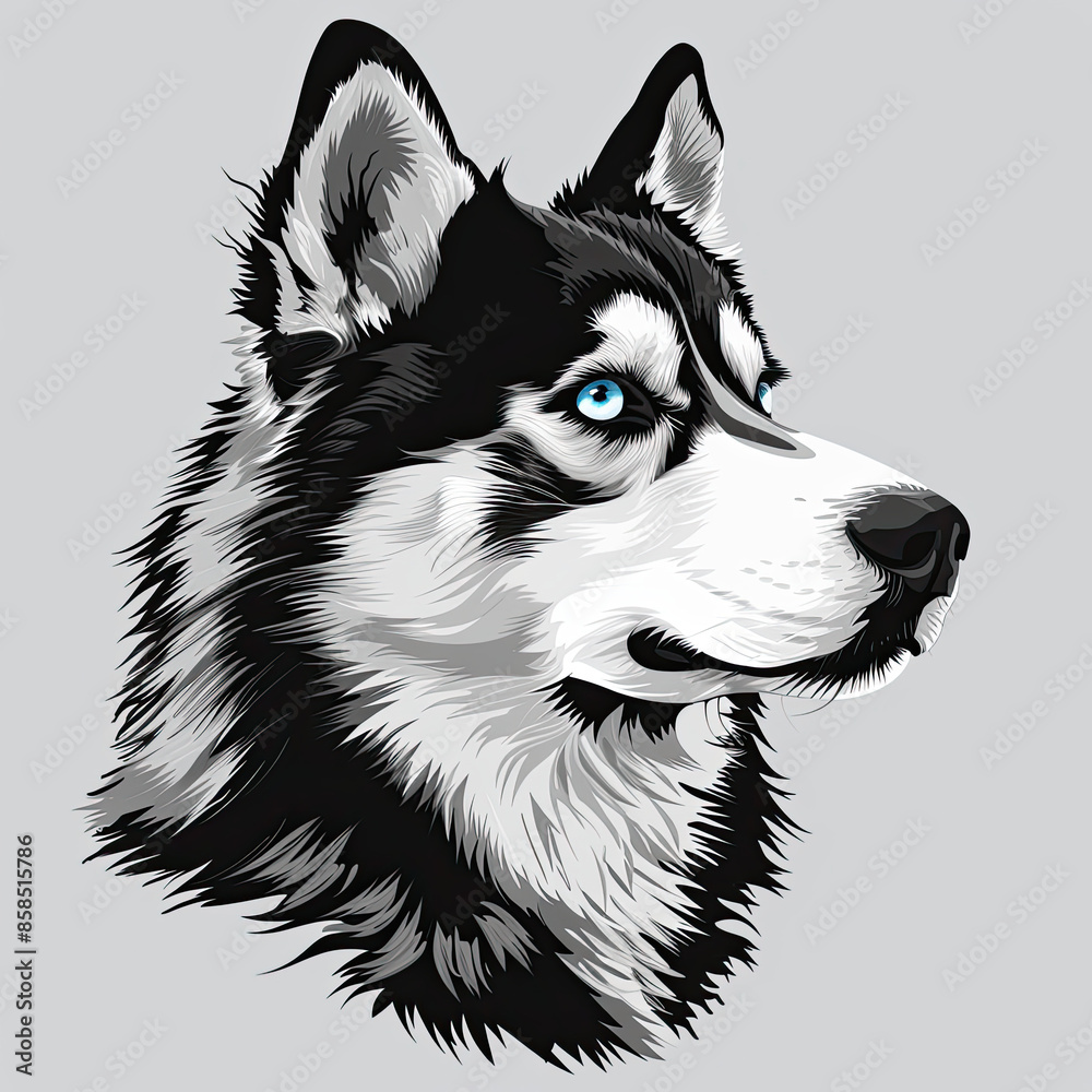 A black and white drawing of a siberian husky dog A black and white drawing of a siberian husky dog