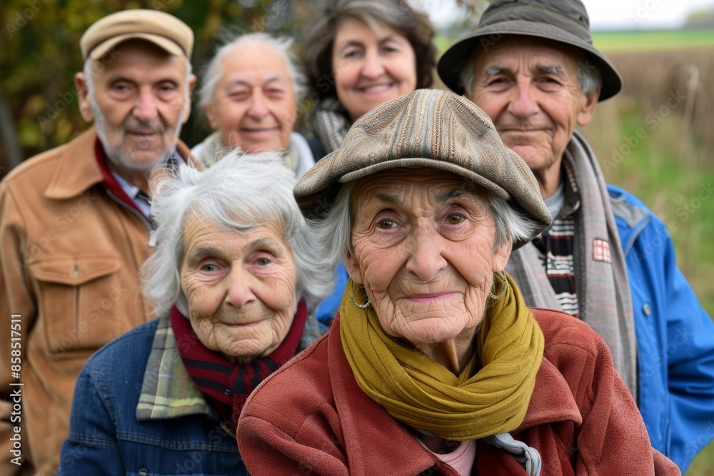 Portrait of a group of pensioners in the autumn park. Portrait of a group of pensioners in the autumn park.