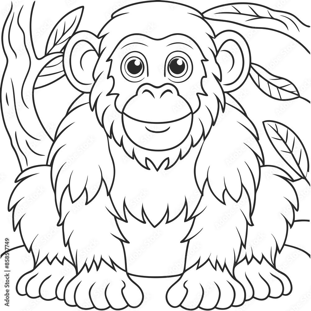 Obraz premium Charming Chimpanzee Coloring Page for Kids and Adults to Enjoy