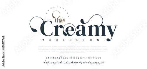 Creamy Elegant Font Uppercase Lowercase and Number. Classic Lettering Minimal Fashion Designs. Typography modern serif fonts regular decorative vintage concept. vector illustration
