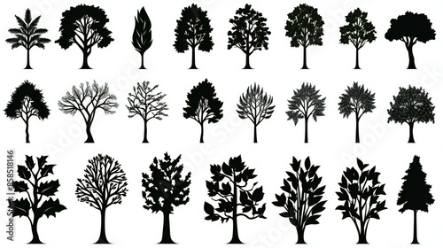 set of black Silhouette illustration of different tree
