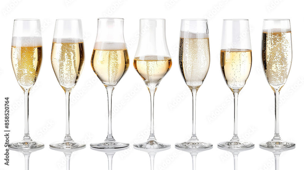 Elegant Champagne Glass on Transparent Background for Celebrations and Events - Sparkling Beverage Toasting Concept with Luxury Crystal Detail and Festive Reflections