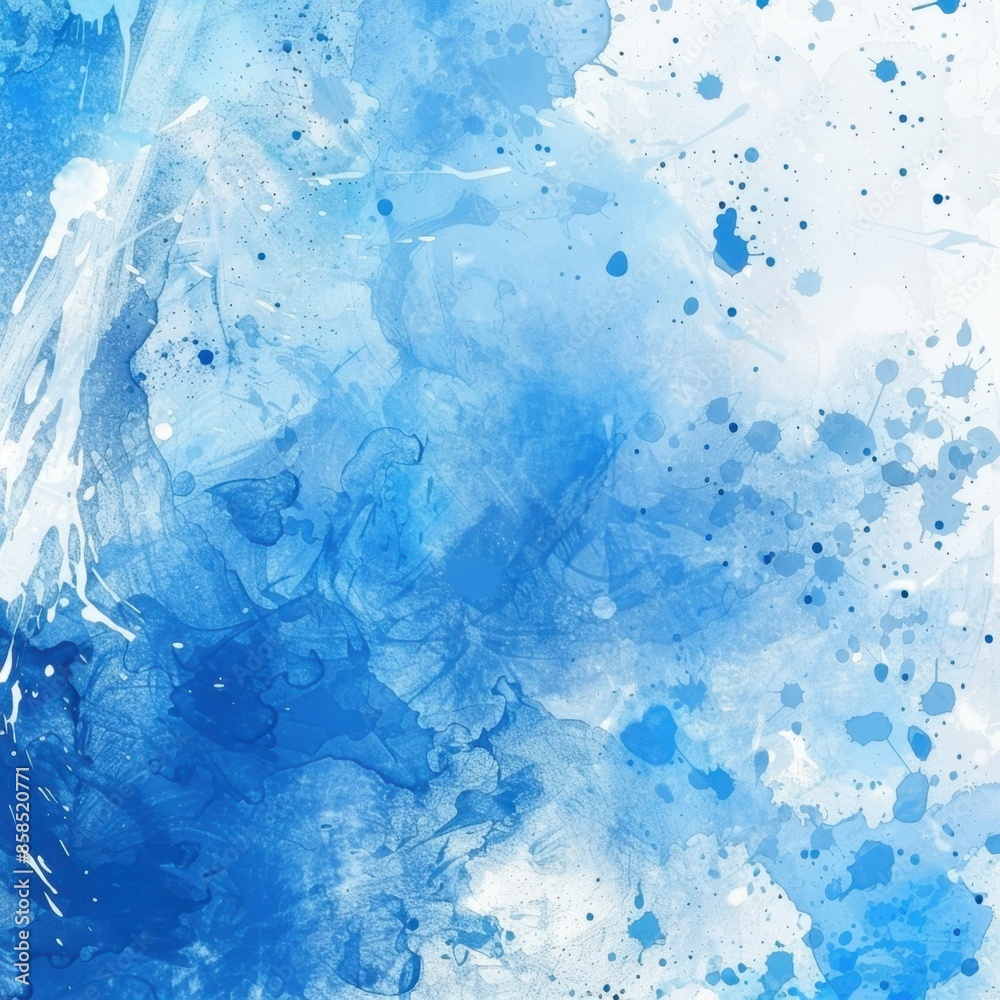 Abstract blue and white watercolor painting with splashes and splotches of varying intensity creating a dynamic and fluid composition, evoking a sense of calm and movement. Abstract blue and white watercolor painting with splashes and splotches of varying intensity creating a dynamic and fluid composition, evoking a sense of calm and movement.