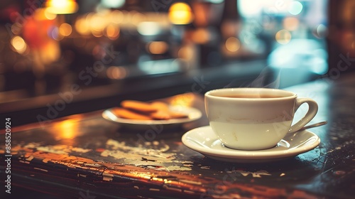 Wallpaper Mural Steaming Cup of Coffee on Rustic Table in Cozy Cafe Torontodigital.ca