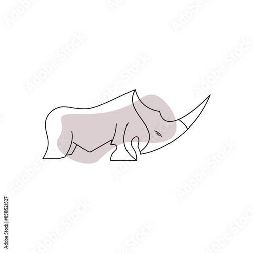 Alert rhinoceros, Outline illustration, Tattoo or logo concept.