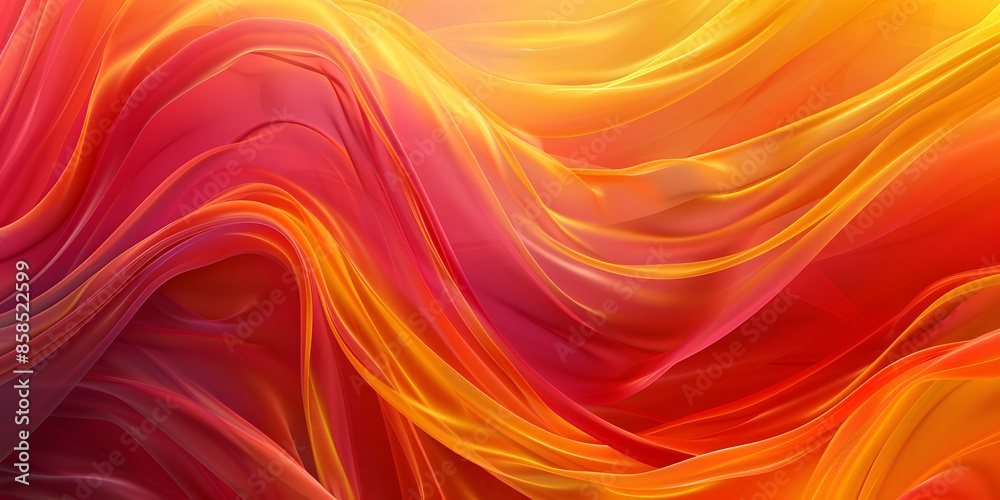 Fototapeta premium Abstract background with flowing ribbons of color in shades of red, orange, and yellow, creating a warm and dynamic look, perfect for vibrant product presentations