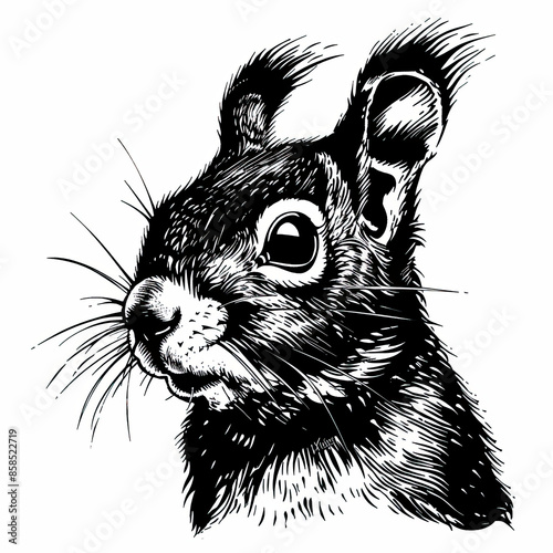 A black and white drawing of a squirrel 's face photo