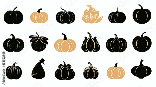 set of black Silhouette illustration of different pumpkin