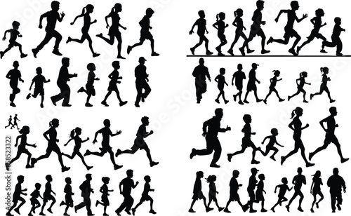 child boy vector illustration silhouette outline running walking standing toddler sports
