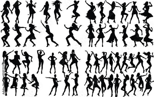 dancer woman person silhouette vector girl illustration  dance set dancing black design art female pose group beauty sport isolated lady model party 