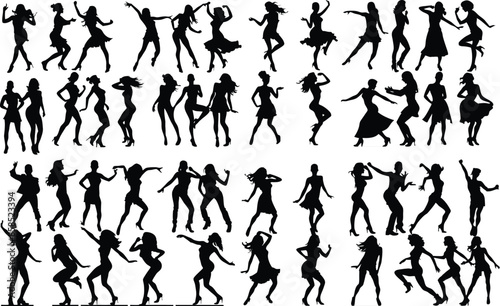 dancer woman person silhouette vector girl illustration  dance set dancing black design female pose beauty sport isolated lady model party 