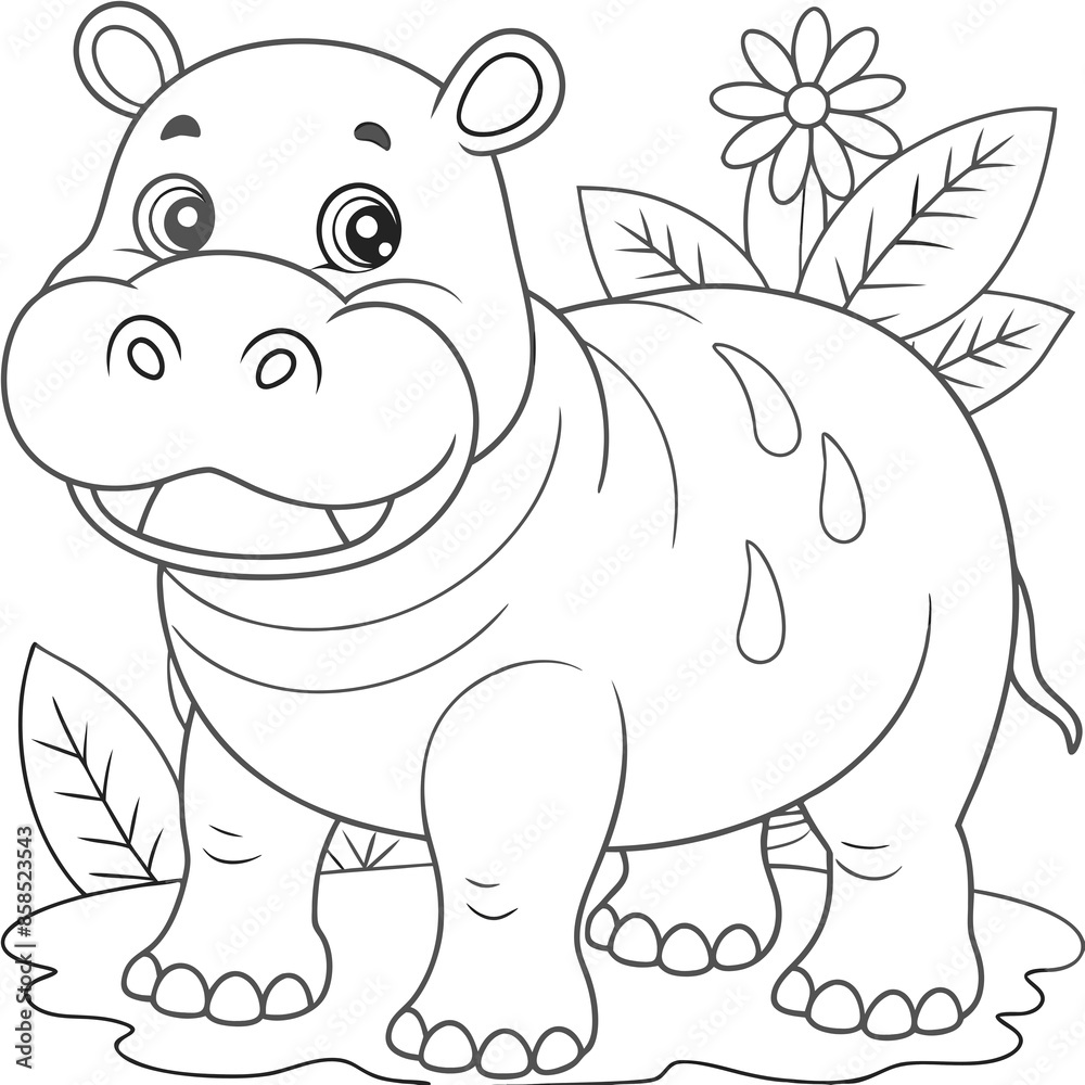 Fototapeta premium Adorable Hippopotamus Coloring Page for Kids and Adults to Enjoy