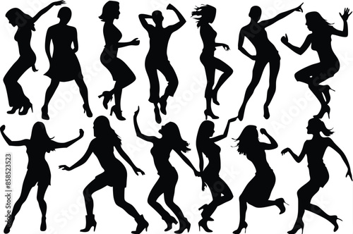 dancer woman person silhouette vector girl illustration  dance set dancing black design art female pose group beauty sport isolated lady model party 