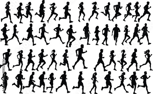 set of runner man woman silhouette sport illustration running vector jogging athlete run adult competition girl marathon set race athletic exercise fitness group