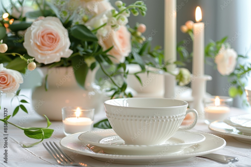 A Romantic Table Setting With Candlelight
