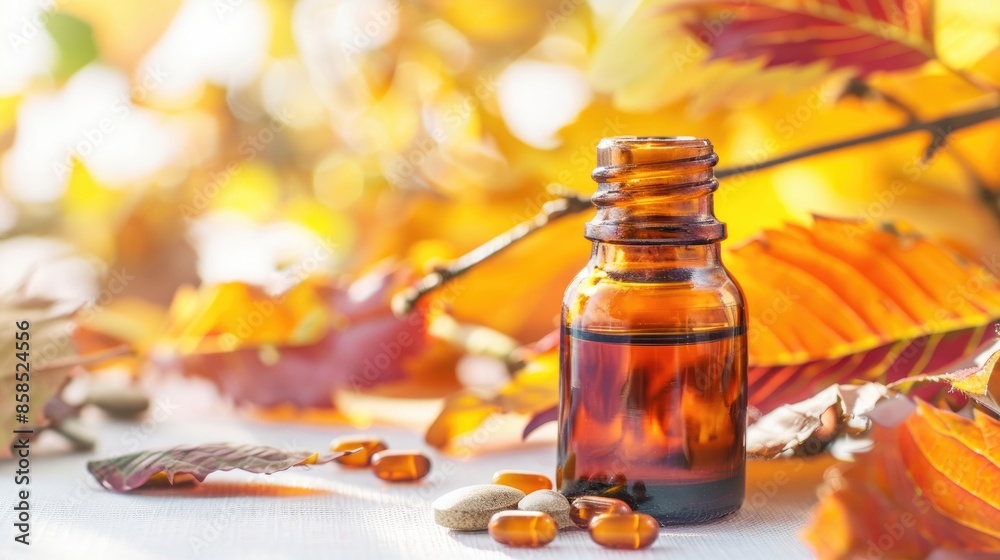 Dietary Supplement Vial on White Background for Autumn Colds Dietary Supplement Vial on White Background for Autumn Colds