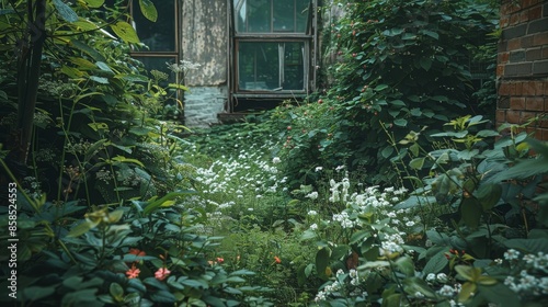 Wildflowers blooming in an unmaintained garden photo