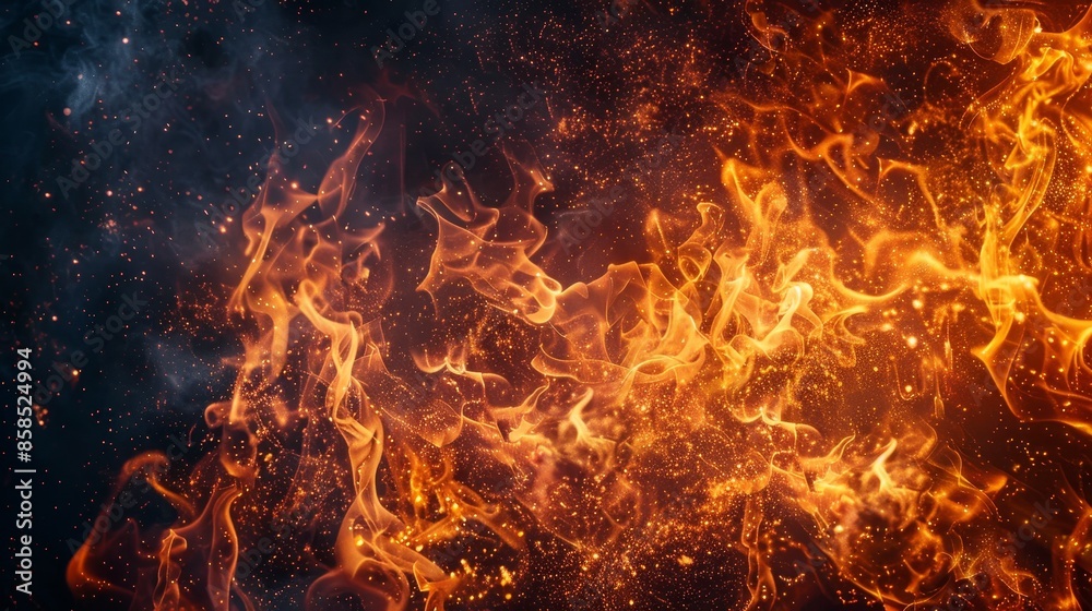 Fiery flames and sparks on a black background Fiery flames and sparks on a black background