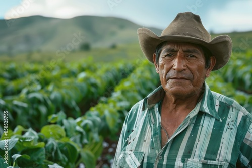 Mexican farmer cultivating amaranth portrait.