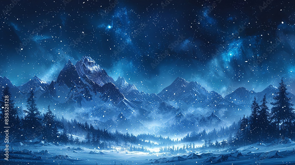Winter night skies at the borders, blank space in the middle, starry winter nights, cosmic handdrawn art, ideal for magical and serene night scenes Winter night skies at the borders, blank space in the middle, starry winter nights, cosmic handdrawn art, ideal for magical and serene night scenes