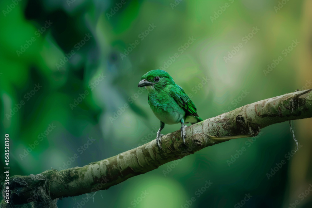 Singapore green broadbill bird on tree branch Singapore green broadbill bird on tree branch