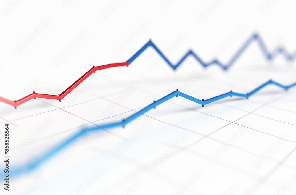 Simple Flat Vector Stock Market Graph with Blue and Red Lines on White Background Simple Flat Vector Stock Market Graph with Blue and Red Lines on White Background
