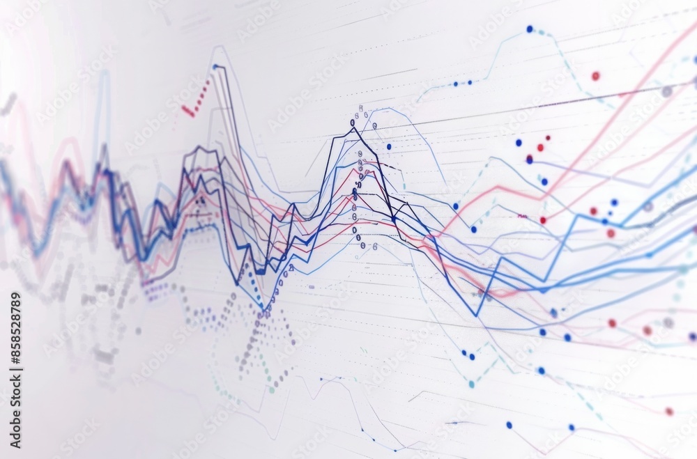 Obraz premium Dynamic Stock Market Trends Graph with Colorful Bar Chart on White Background