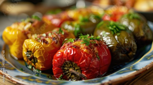 Homemade Dolma or Stuffed Bell Peppers Tasty and Healthy Dish photo