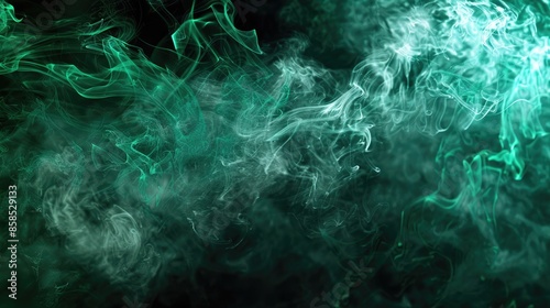 Green smoke on black background. Abstract smoke moves in the dark. Design element photo