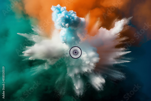 Tri colour smoke bomb with the colors of indian flag with a black background
