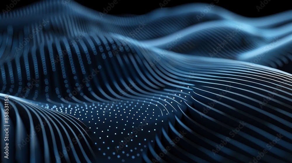 Blue parallel curved lines on black background