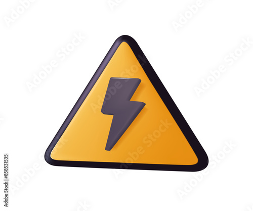 Warning for electricity hazard due to high voltage. Caution sign, 3D icon of hazard. Danger, Keep Out Symbol Sign, Vector Illustration, Isolate On White Background Label
