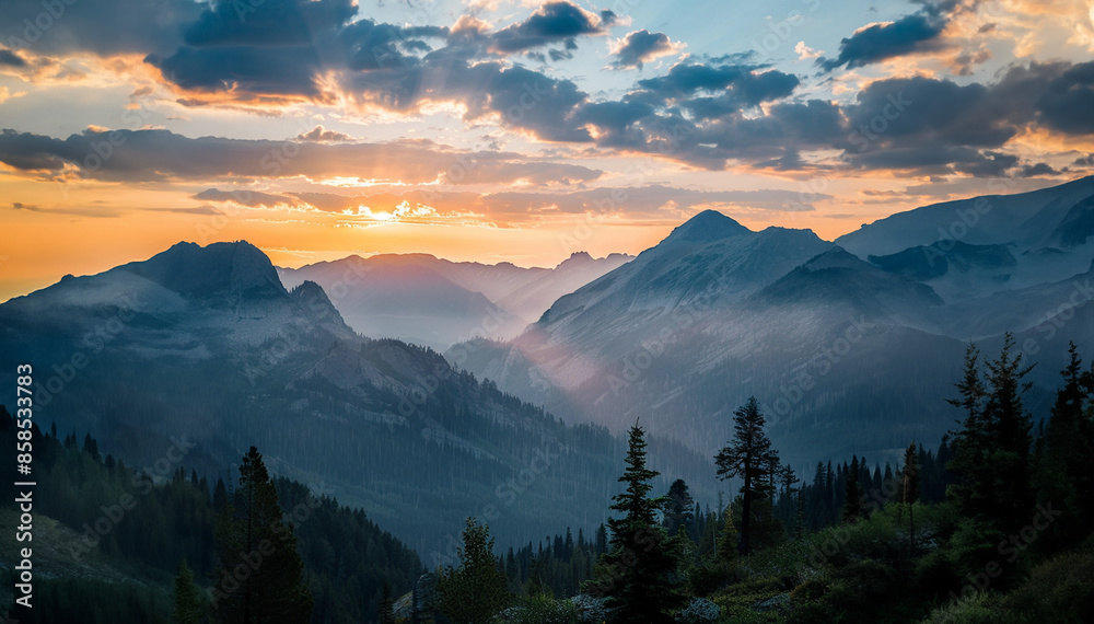 peaceful sunrise over the mountains peaceful sunrise over the mountains