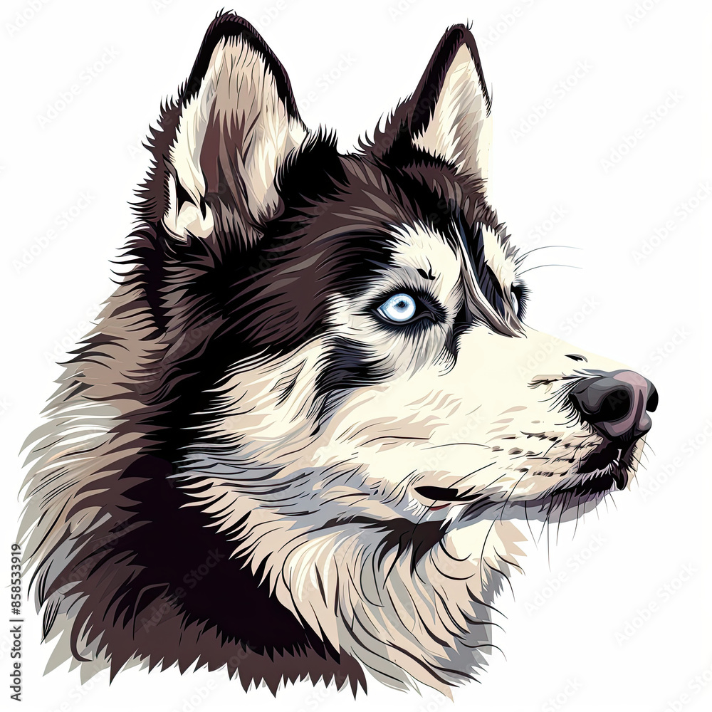 A black and white drawing of a siberian husky dog A black and white drawing of a siberian husky dog