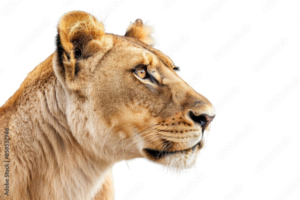 Fototapeta premium lion lioness many angles and view portrait side back head shot isolated on white background cutout