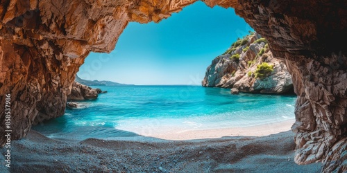 Secluded Paradise Beach View through a Coastal Cave